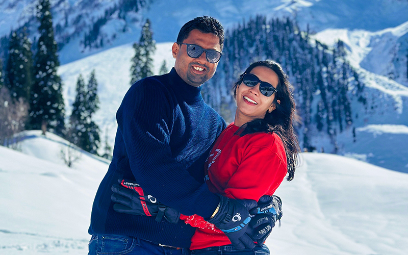 Couple relaxing outdoors in Srinagar